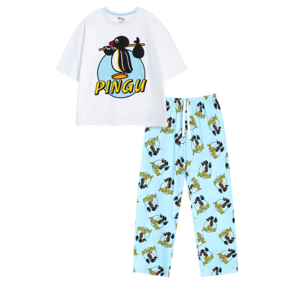 Pingu (S, Blue/White) Womens/Ladies Character Short-Sleeved Long Pyjama Set
