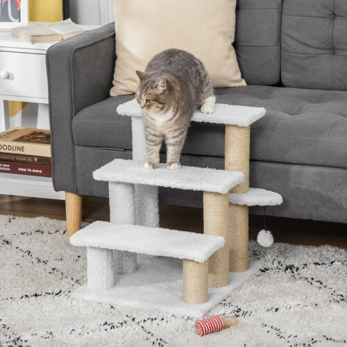 Escada de três degraus com poste para arranhar para gatos. 1