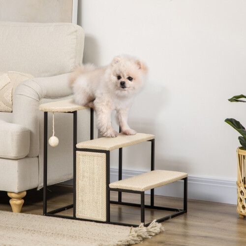 Escada para Gatos com Arranhador e Bola de Brincar, Creme 1