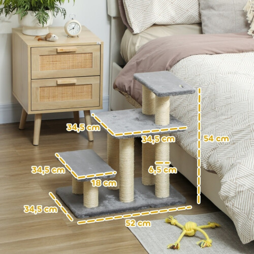 Escada para cães com postes para arranhar e bola de brinquedo para gatos. 2