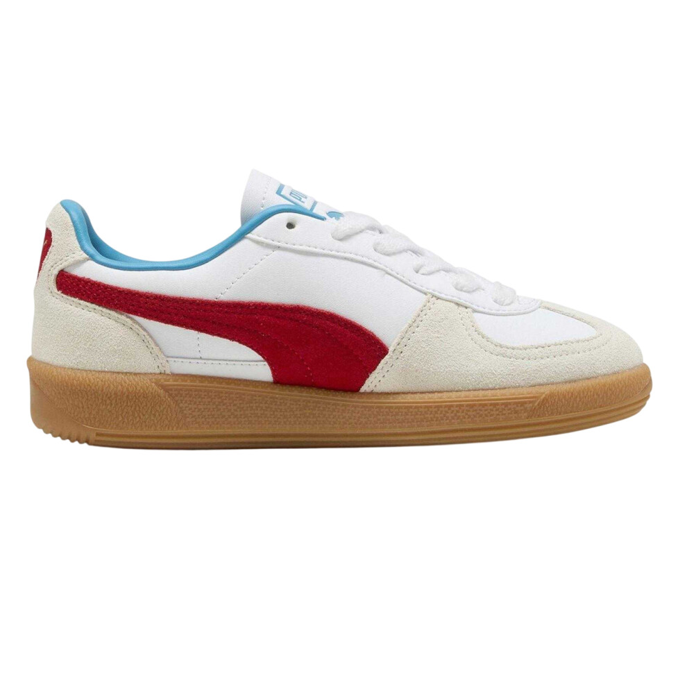 Puma (5 Uk, White/Red) Boys Palermo Classic Leather Flat Trainers