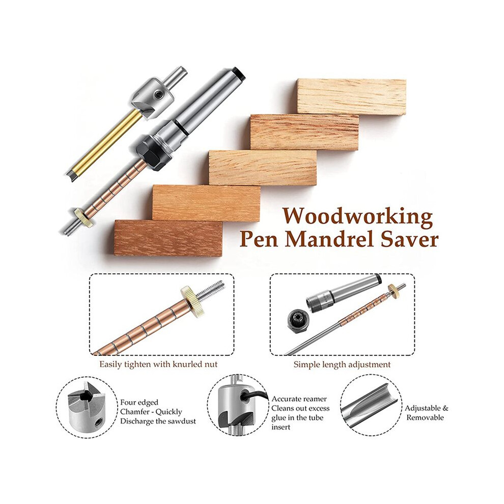 2X Pen Making Kit Pen Shaft And Pen Holder Trimming Set Wood Turning Mandrel For Making Pen Woodworking Lathe 6031368466935