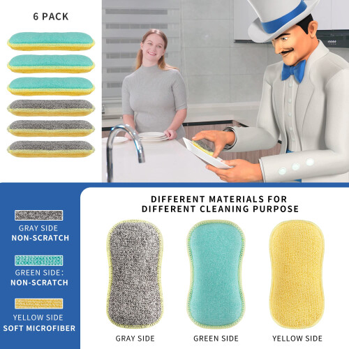 MR.SIGA Dual Action Scrubbing Sponge, Pack of 6, 1