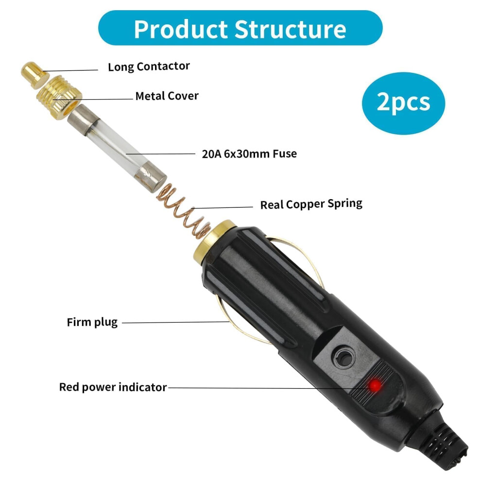 2 Pcs 12V Universal Cigarette Lighter Plug Male, 12V Cigar Lighter 5000190744871