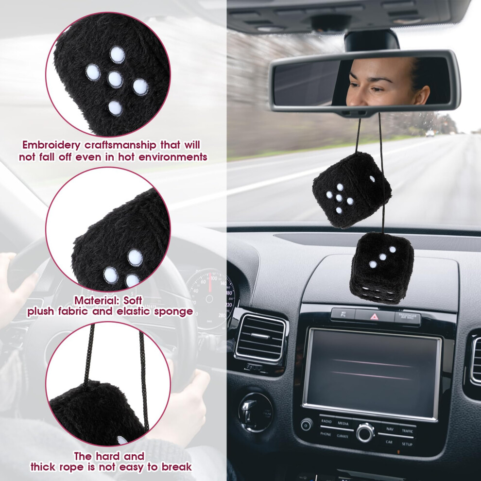 1 Pair 3Â Fuzzy Plush Dice, Retro Square Car Dice With Black/White 5007953100554