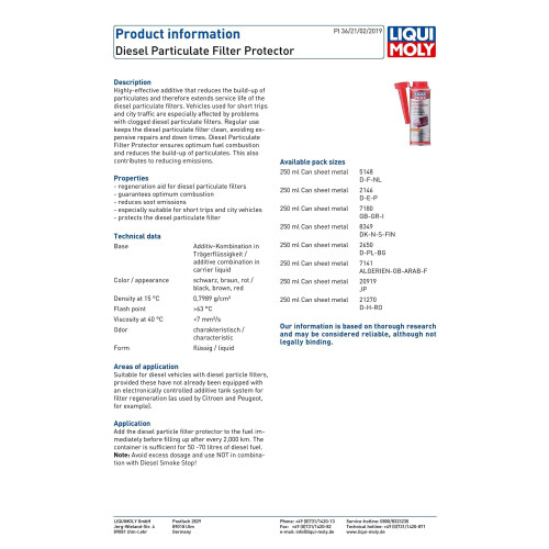 LIQUI MOLY Diesel Particulate Filter Protector | 250 ml | Diesel
