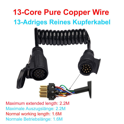 BEIJISTAR 1.6M 13 Pin Trailer Extension Lead with Plug and Socket, 1