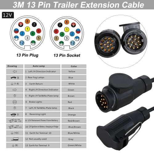 3m 13 to 13 pin Trailer Extension Cable Caravan Extension Adapter 2