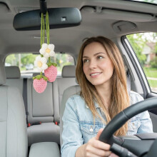 Crocheted Car Accessories, 2 Pcs Cute Handmade Crochet Strawberry Car