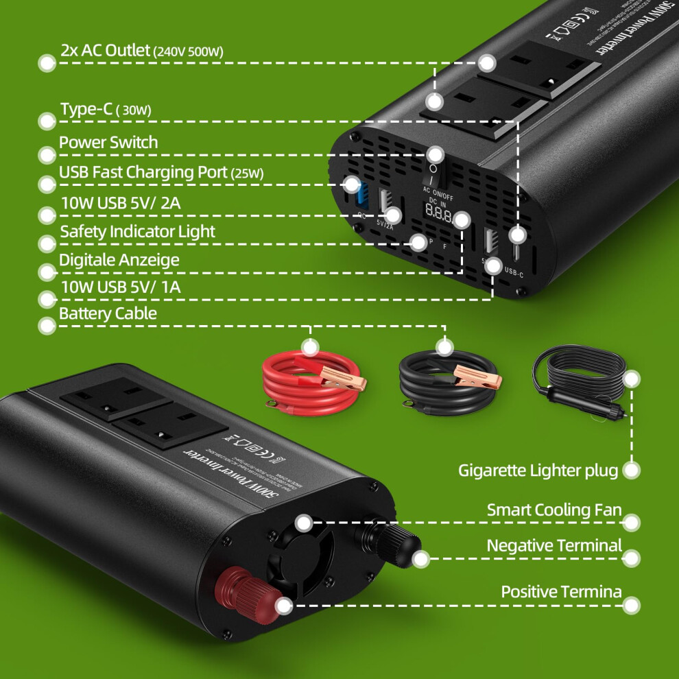 Tageeblu 500W 12V To 240V 230V Power Inverter, Car Voltage Converter Light 5004333126395
