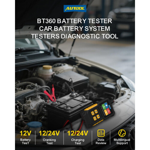 AUTOOL Car Battery Tester, 12V/24V Battery Tester 30-2000 CCA, 1