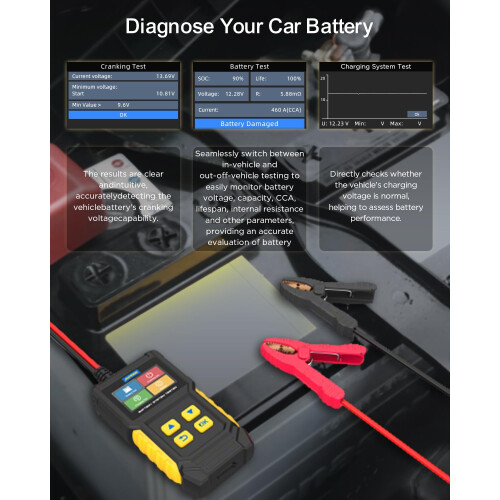 AUTOOL Car Battery Tester, 12V/24V Battery Tester 30-2000 CCA, 2