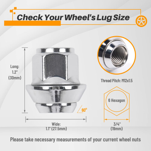 MIKKUPPA M12x1.5 Alloy Wheel Nuts - 19mm Hex Replacement for Ford, 1