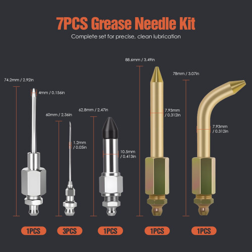 TRILINK Grease Gun Needle Tip Kit – 7PCS Grease Gun Accessory Set 1