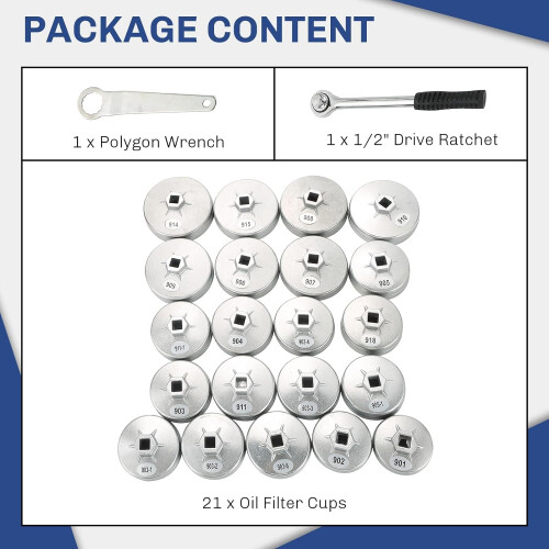 DASBET 23PCS Oil Filter Removal Cap Wrench Garage Socket Set 1