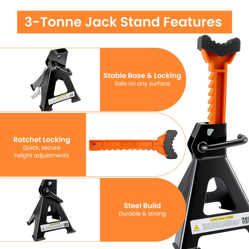 EVERGOODS Pack of 2 Axle Stands 3 Tons Stabilizing Jack Stands Pack 2