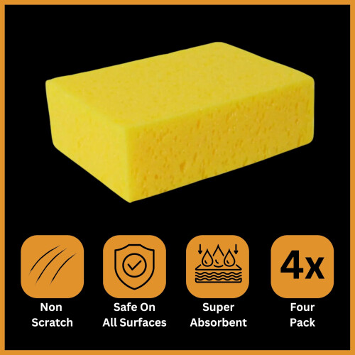 Tek Automotive Large Rectangular Car Wash Sponge – Pack of 4 Non 2