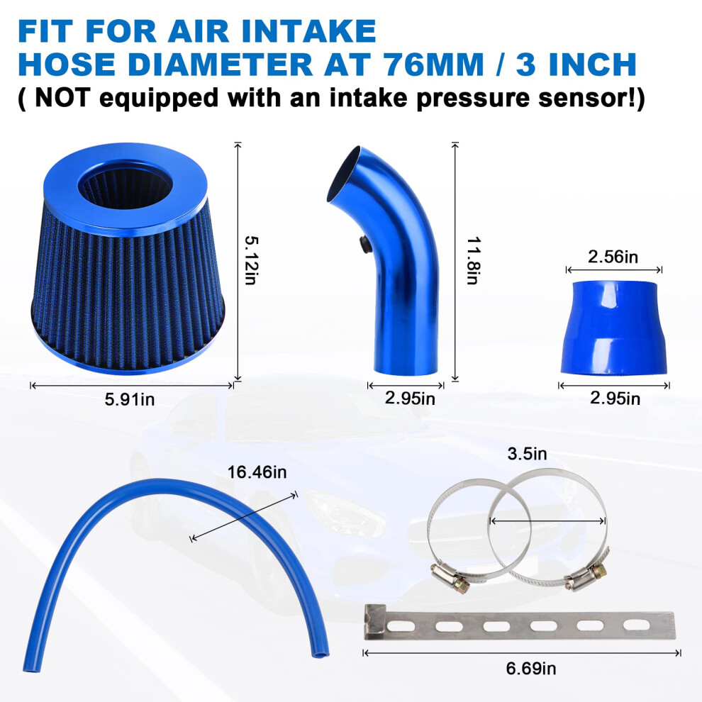 Pindex Cold Air Intake Filter 3In Air Induction Kit Cold Air Filter Blue 5002275544574