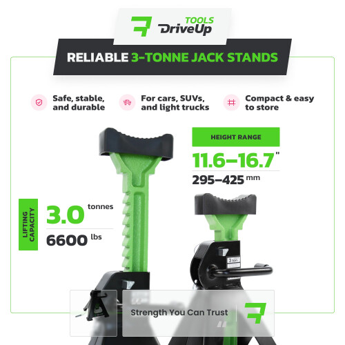 DRIVEUPTOOLS Axle Stands 3 Tons with Rubber Pad | Stabilizing Jack 1