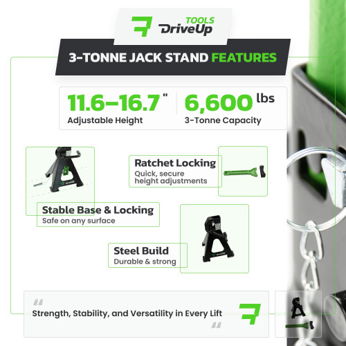 DRIVEUPTOOLS Axle Stands 3 Tons with Rubber Pad | Stabilizing Jack 2