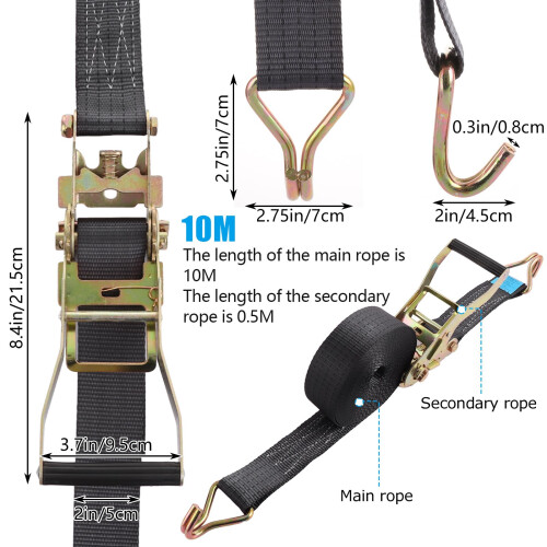 FWEEK 2 Sets Ratchet Tie Down Straps 5cm x 10m, 3T Break Strength, 1