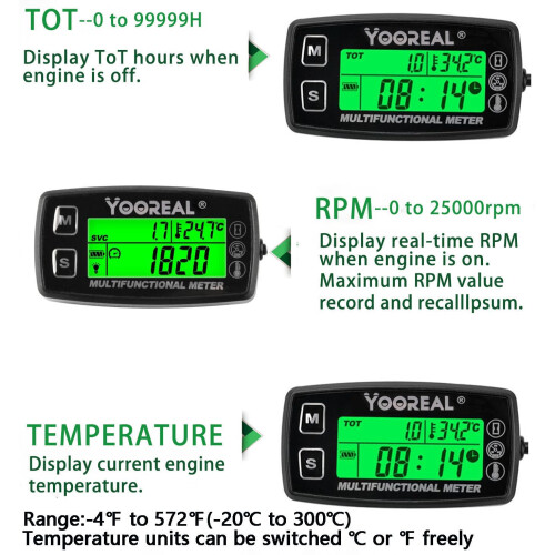 YOOREAL Engine Temperature Gauge Digital Hour Meter 1