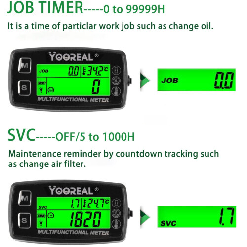 YOOREAL Engine Temperature Gauge Digital Hour Meter 2