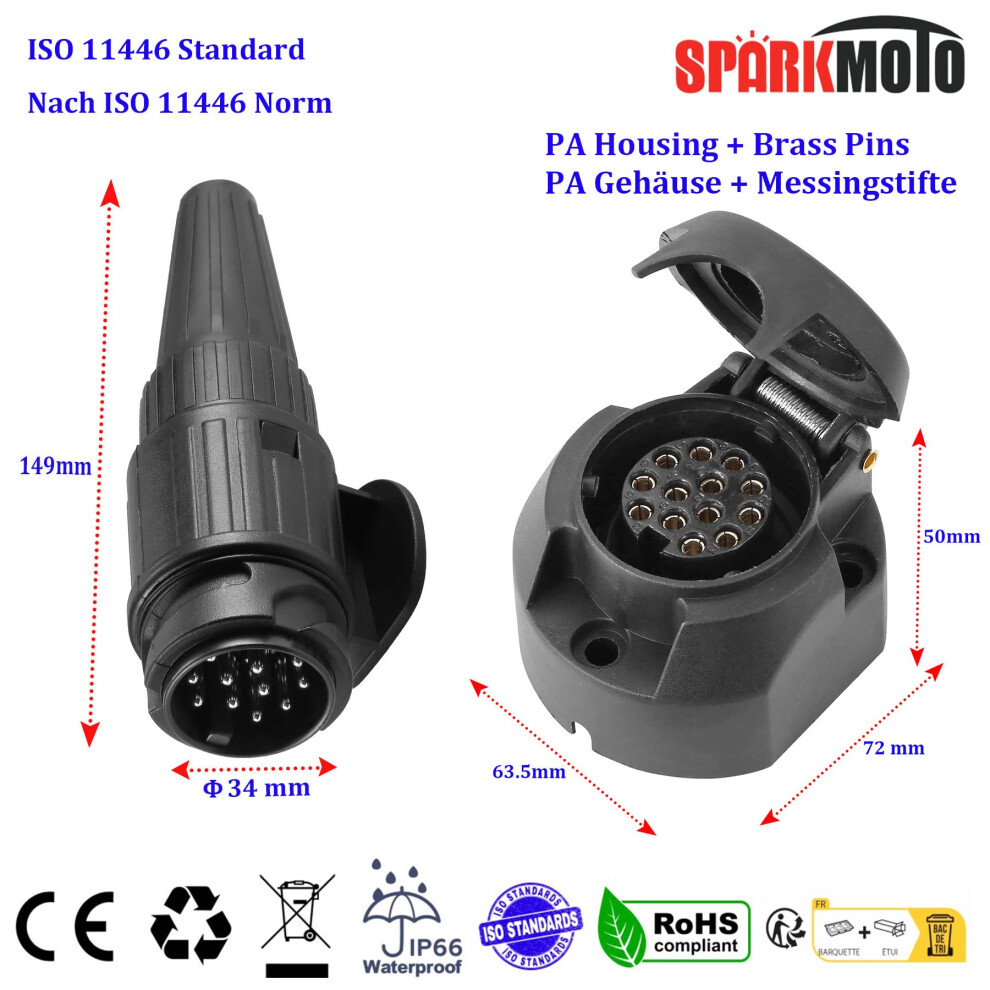 Sparkmoto 13 Pin Trailer Plug 13 Pin Trailer Socket,12V 13Pin Trailer 5002511573399