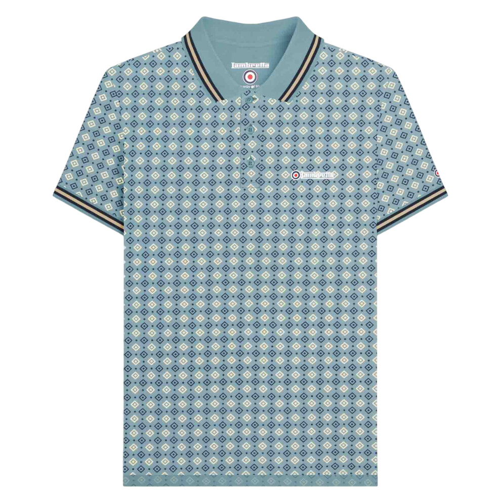 Lambretta (3Xl, Smoke ) Mens Ss25 Geometric Big & Tall Polo Shirt Blue