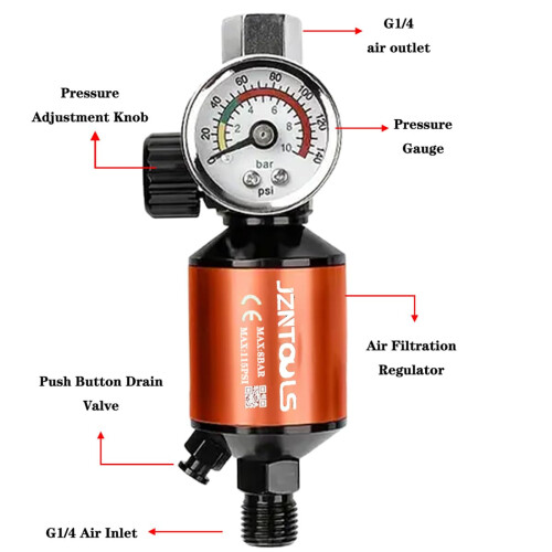 JZNTOOLS Air Filter Regulator with Swivel Air Connector, G1/4 2