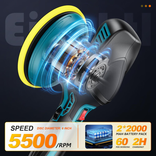 Cordless Car Polisher 6"(150mm Dual Action Buffer Machine with 221V 2
