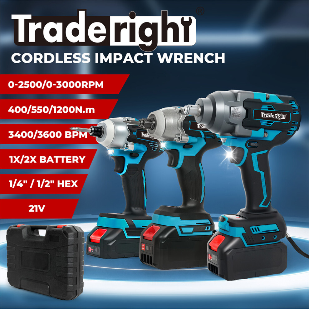 (7Pc / 2X 4.0Ah Battery) Traderight 21V 1200Nm Brushless Wrench Kit 9356877243837