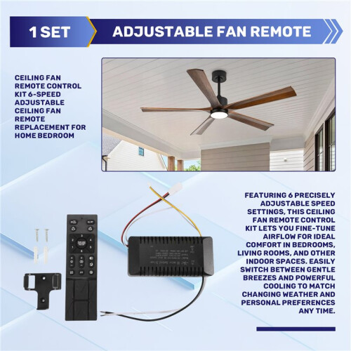 Ceiling Fan Remote Control Kit 6-Speed Adjustable Ceiling Fan Remote Replacement for Home Bedroom