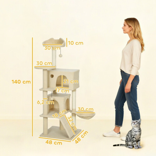 Torre per gatti con amaca e scaletta per arrampicarsi, beige 2