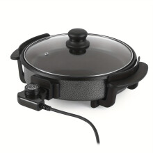 (Black) Multi Function Electric Cooker Pan Multi Frying Pan with Lid Adjustable Thermostatic Control Non Stick Aluminium