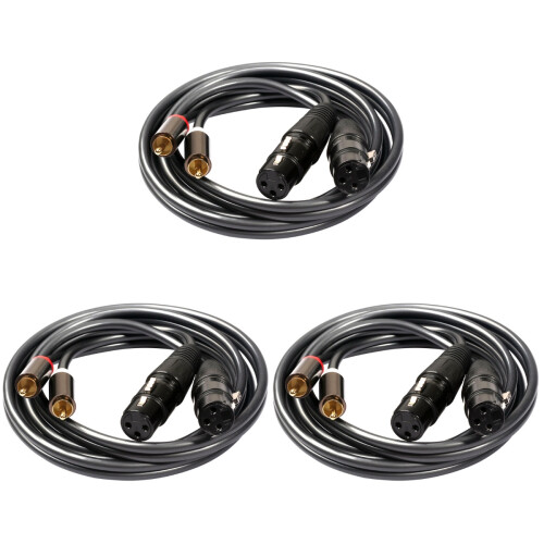 3Pièces Câble Double Xlr Noir Anti-Interférences Pour Audio