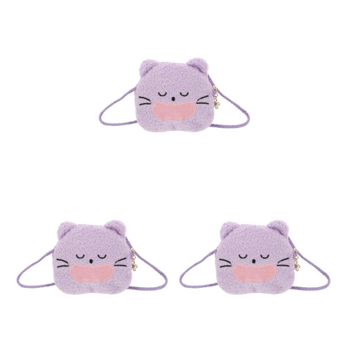 3Pièces Sac Chat Peluche Violet Pour Filles Usage Polyvalent