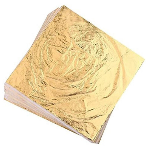 Folhas de Folha de Ouro de Imitação de 100 Unidades para Arte, Artesanato Dourado, Pintura, Decoração (5,5 Polegadas X 5,5 Polegadas Ouro)