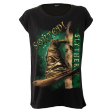 (L, Black) Harry Potter Womens/Ladies Slytherin Hat Boat Neck Capped Sleeved Top