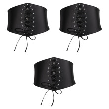 3Pièces Ceintures Corset En Cuir PU Largees Pour Femme Chic