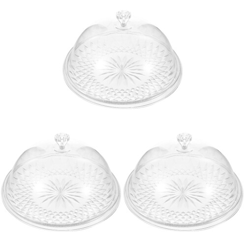 3Pièces Plateau Gâteau Rond Transparent Dôme Pour Dessert
