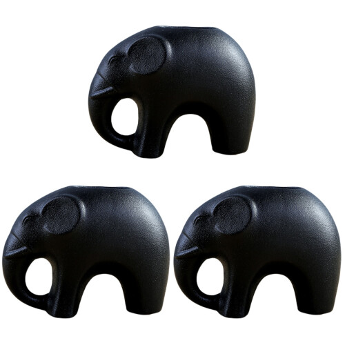 3Pièces Cache-Pots Succulentes Éléphant Noir Matériel Premium