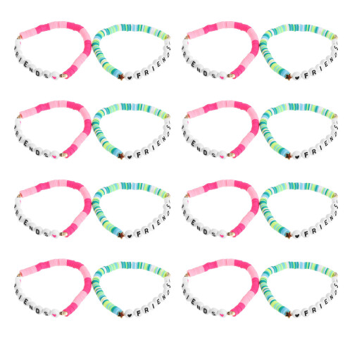 16Pièces Kit Bracelets Perles Argile Ajustables Couleurs Vives