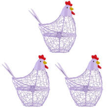 3Pièces Panier Métallique Violet Oeufs Décor Cuisine Polyvalent