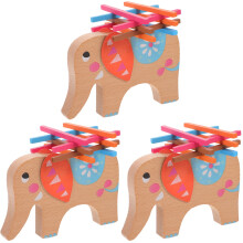 3Ensembles Jeu D'équilibre Éléphant Marron Blocs En Bois Empilables