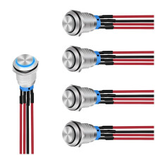 12-Mm-Drucktastenschalter, 5 StüCk, mit Vorverdrahtetem Kabelbaum, 12 V, 24 V, Selbstsichernder, Verriegelnder LED-Runder, Wasserdichter