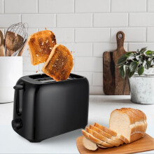 (Black Toaster) 2 Slice Bread Toaster 650W with 6 Browning Levels & Removable Crumb Tray | Compact Electric Toaster with Adjustable