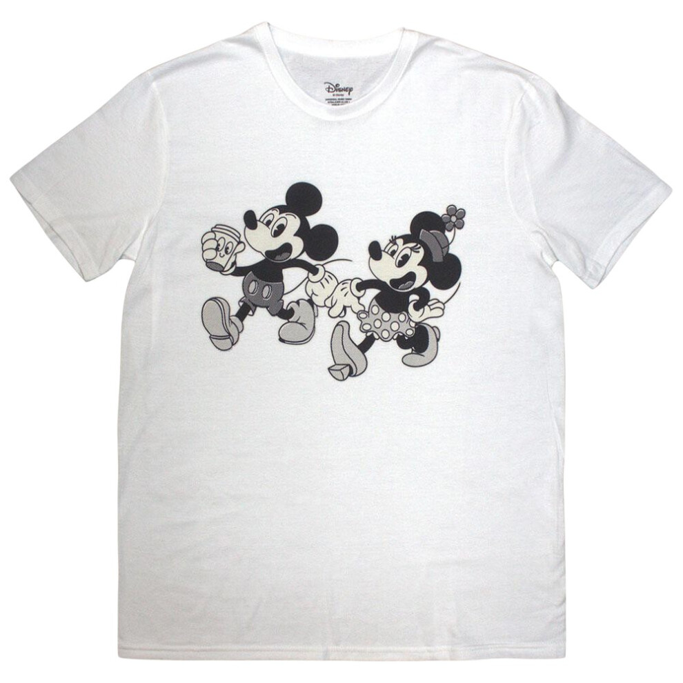 Disney (L, White) Unisex Adult Mickey Mouse & Minnie Mouse T-Shirt