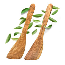 Olive Wood Spatula for Cooking,Wooden Scraping Spoon with Flat Bottom for Nonstick Cookware, Stirring, Fry, Mixing
