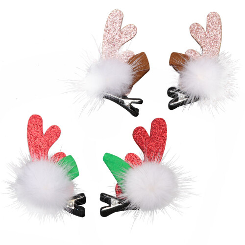 2Paren Stoffen Kerst Haarclips Met Rendier Gewei Voor Feest